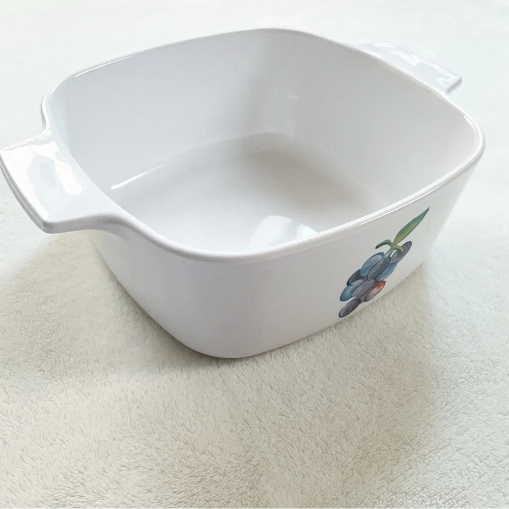 CorningWare Fruit Basket Grapes 1.5 Qt Square Casserole Dish Vintage 1970s
